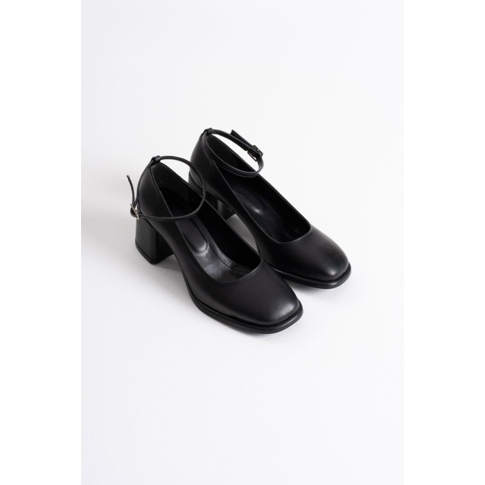 Sansa Siyah Cilt Kadın Topuklu Ayakkabı