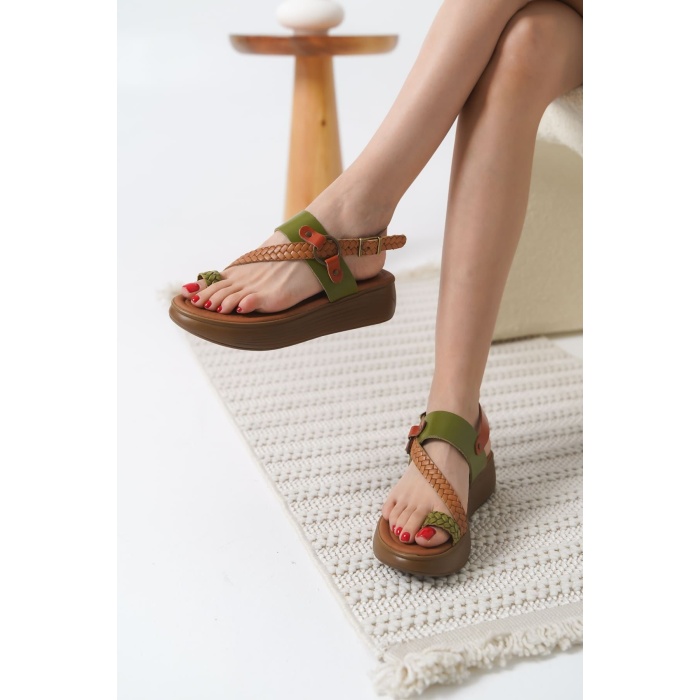 Likya Çok Renkli Hakiki Deri Sandalet