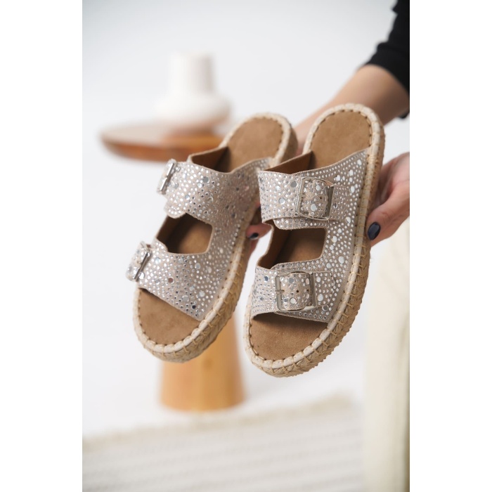 Tyna Süet Gri Taşlı Kadın Terlik