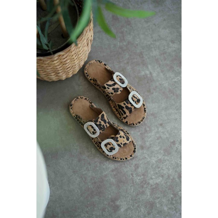 Tyna Süet Leopar Taşlı Kadın Terlik