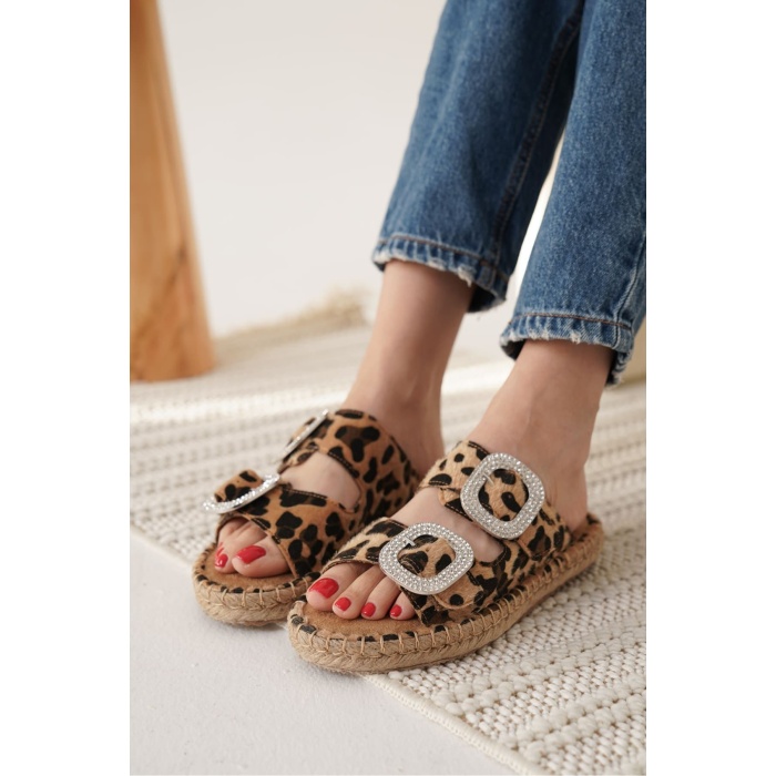 Tyna Süet Leopar Taşlı Kadın Terlik