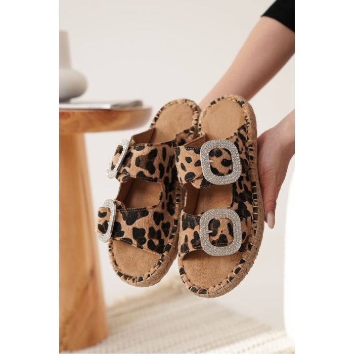 Tyna Süet Leopar Taşlı Kadın Terlik