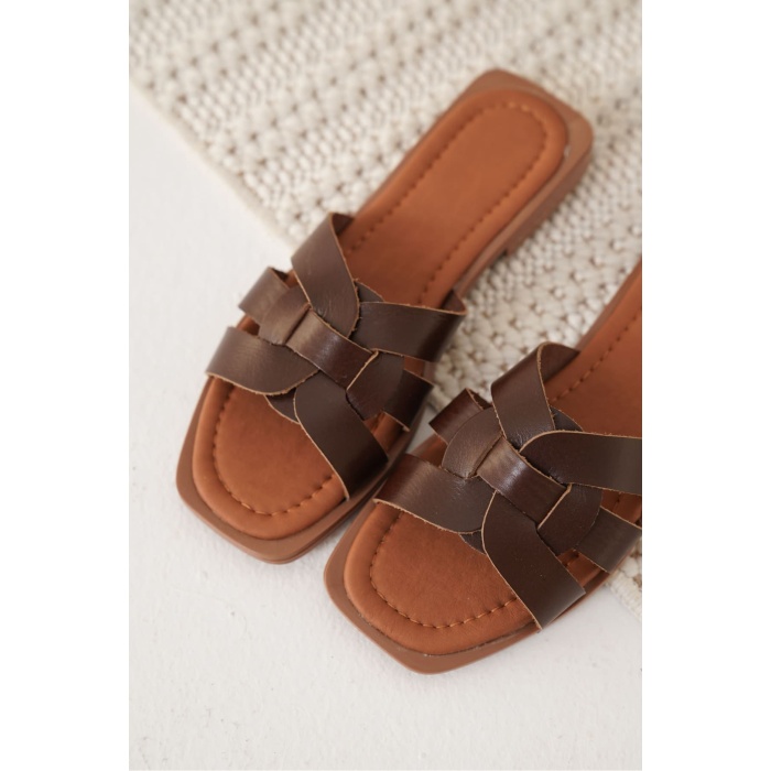 Marlen Acı Kahve Hakiki Deri Terlik