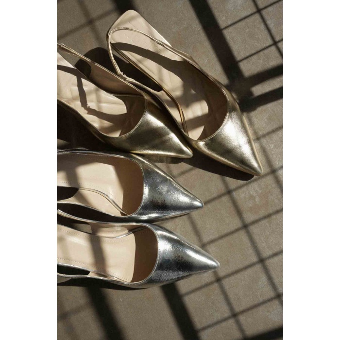 Angelica Kadın Gümüş Kırışık Rugan Topuklu Ayakkabı