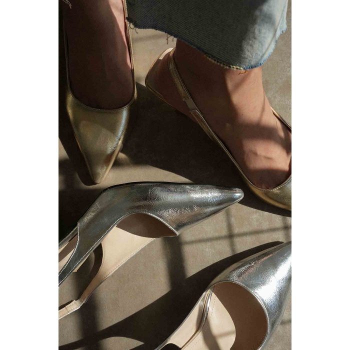 Angelica Kadın Gümüş Kırışık Rugan Topuklu Ayakkabı