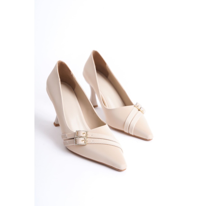 Maya Kadın Bej Saten Topuklu Ayakkabı