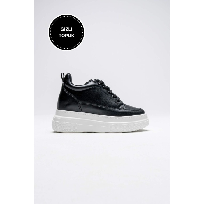 Lauren Kadın Gizli Topuk Beyaz Tabanlı Siyah Spor Ayakkabı