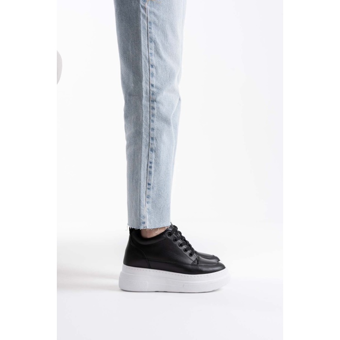 Lauren Kadın Gizli Topuk Beyaz Tabanlı Siyah Spor Ayakkabı