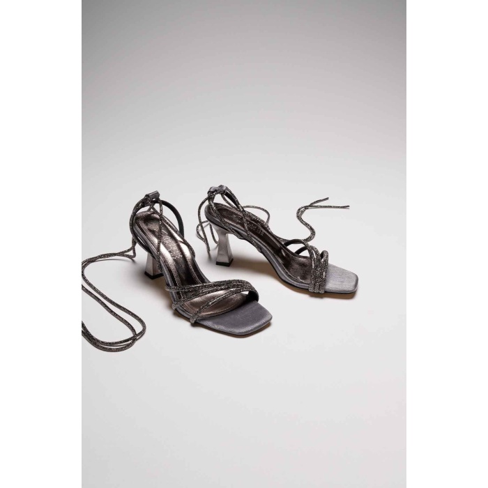 South Platin Taşlı Kadın Topuklu Sandalet