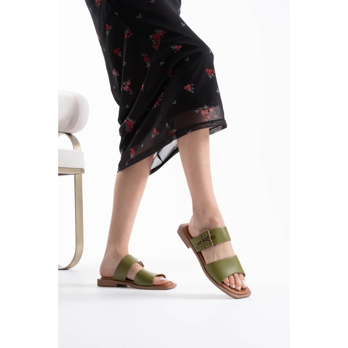 Alessi Haki Yeşili Hakiki Deri Terlik