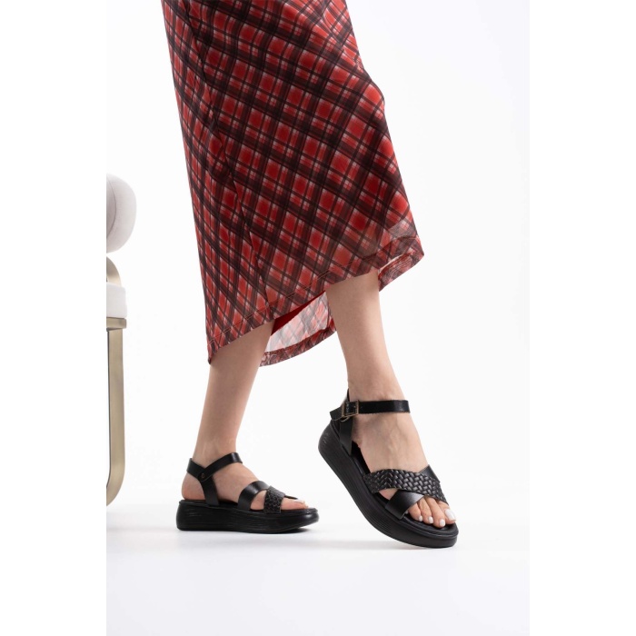 Orwell Siyah Hakiki Deri Sandalet