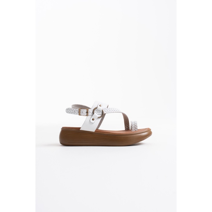 Likya Beyaz Hakiki Deri Sandalet