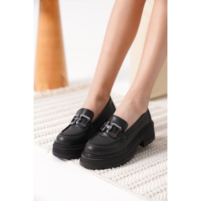 Terry Cilt Siyah Kadın Loafer