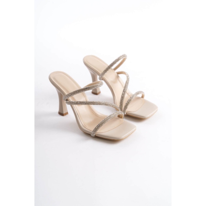 Capella Bej Kadın Taşlı Topuklu Terlik