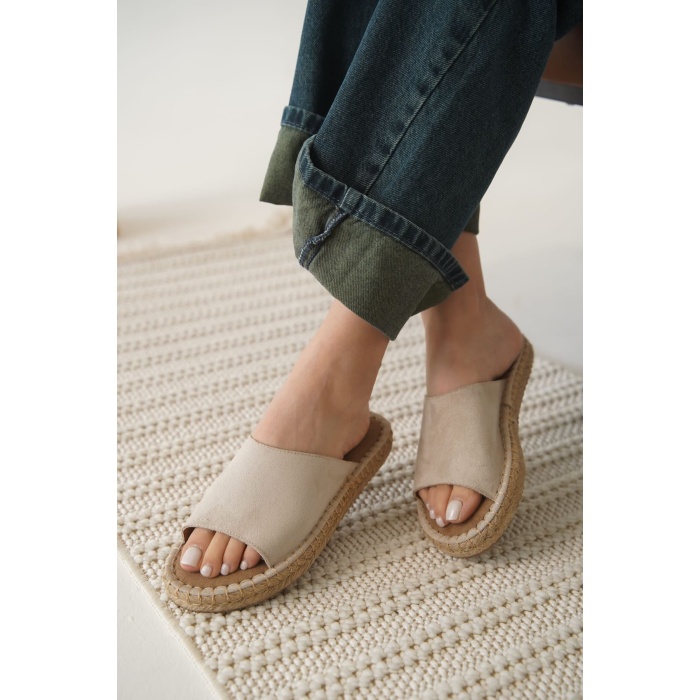 Grey Süet Bej Kadın Terlik