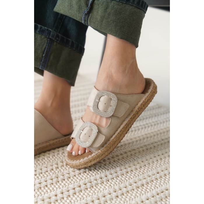 Tyna Süet Bej Taşlı Kadın Terlik