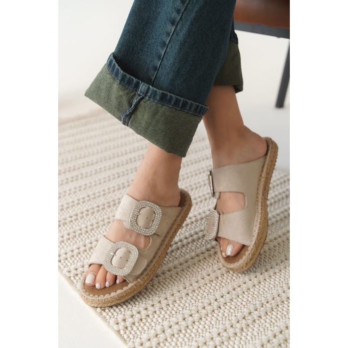 Tyna Süet Bej Taşlı Kadın Terlik
