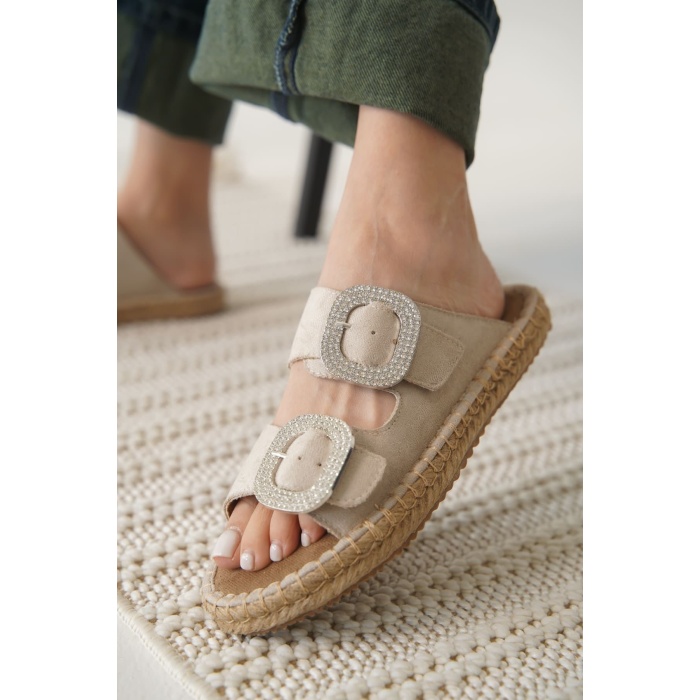 Tyna Süet Bej Taşlı Kadın Terlik