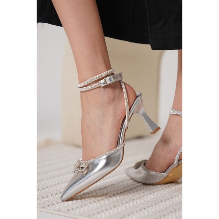 İrina Kadın Gümüş Taşlı Topuklu Ayakkabı