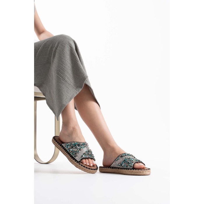 Dennis Kadın Siyah Taş İşlemeli Terlik