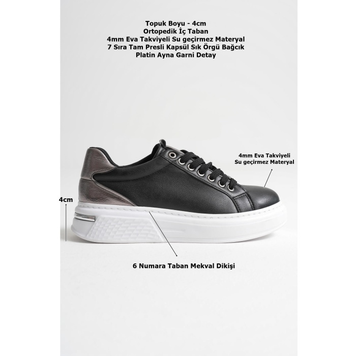 Vega Platin Detaylı Siyah Kadın Spor Ayakkabı