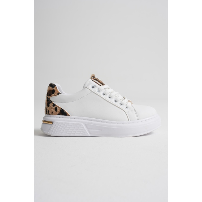 Vega Leopar Detaylı Beyaz Kadın Spor Ayakkabı