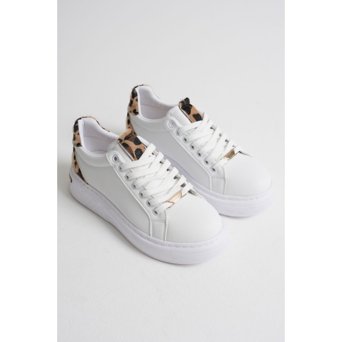 Vega Leopar Detaylı Beyaz Kadın Spor Ayakkabı