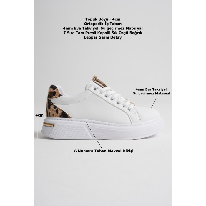 Vega Leopar Detaylı Beyaz Kadın Spor Ayakkabı