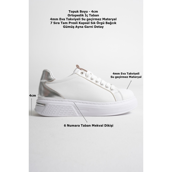Vega Gümüş Detaylı Beyaz Kadın Spor Ayakkabı