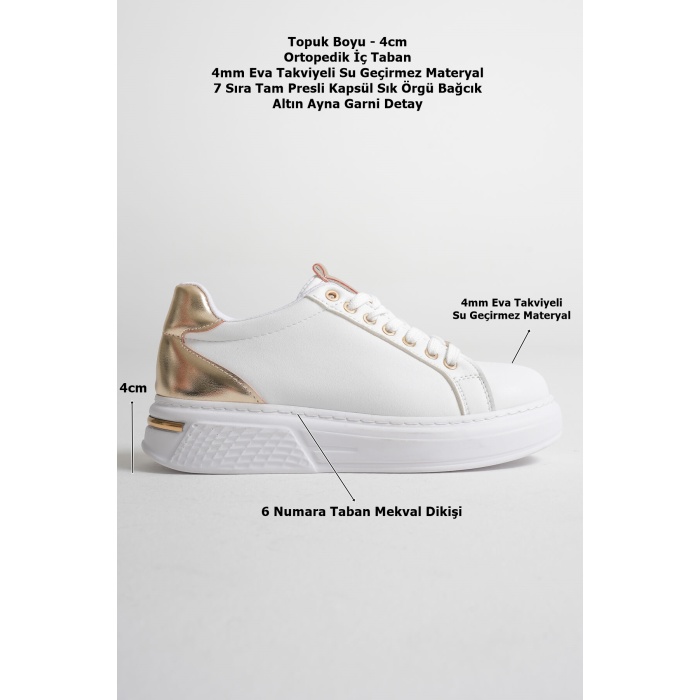 Vega Altın Detaylı Beyaz Kadın Spor Ayakkabı