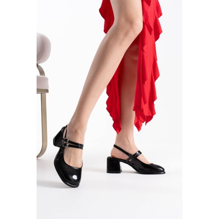 Faye Siyah Rugan Kadın Topuklu Ayakkabı