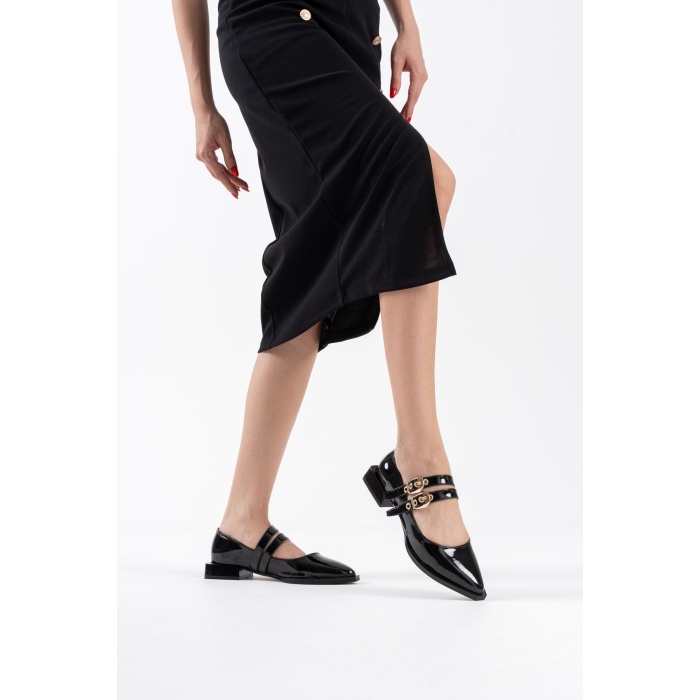 Murder Siyah Rugan Kemer Detaylı Kadın Topuklu Ayakkabı