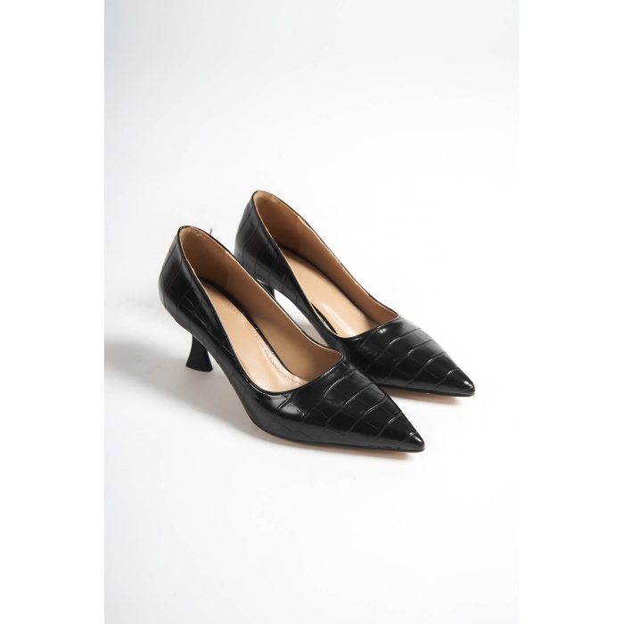 Kery Kadın Kroko Siyah Topuklu Ayakkabı
