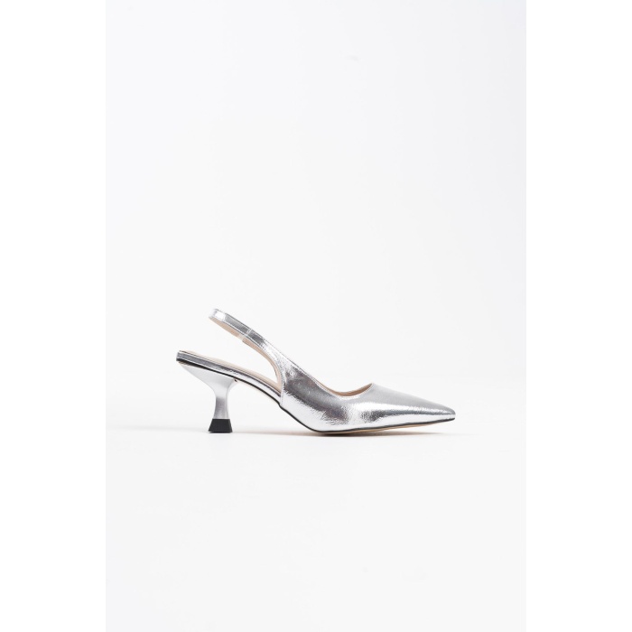 Angelica Kadın Gümüş Kırışık Rugan Topuklu Ayakkabı