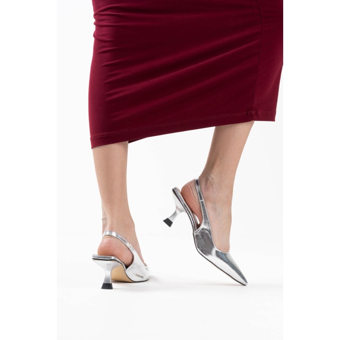 Angelica Kadın Gümüş Kırışık Rugan Topuklu Ayakkabı