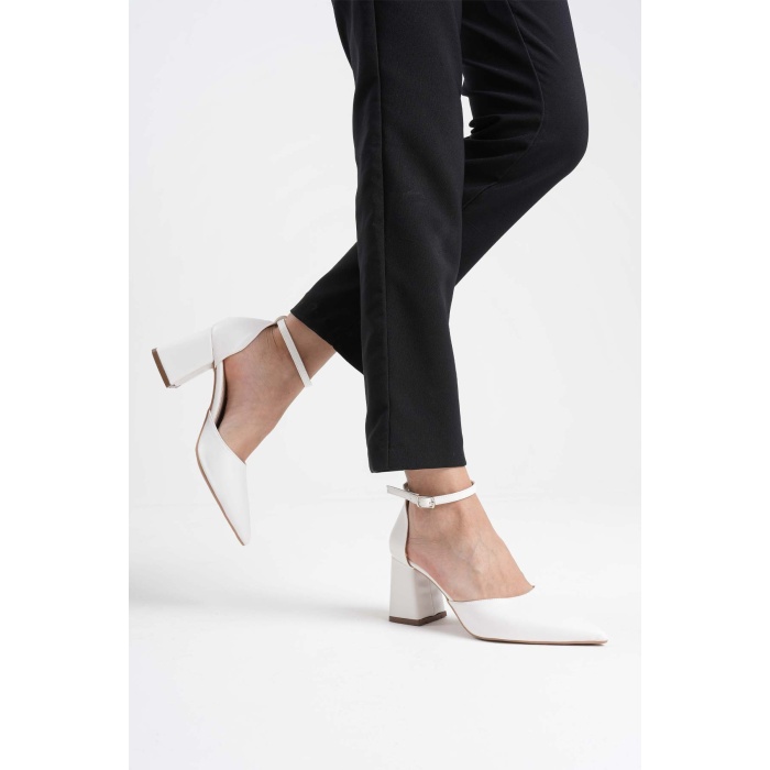 Doren Beyaz Cilt Kadın Topuklu Ayakkabı