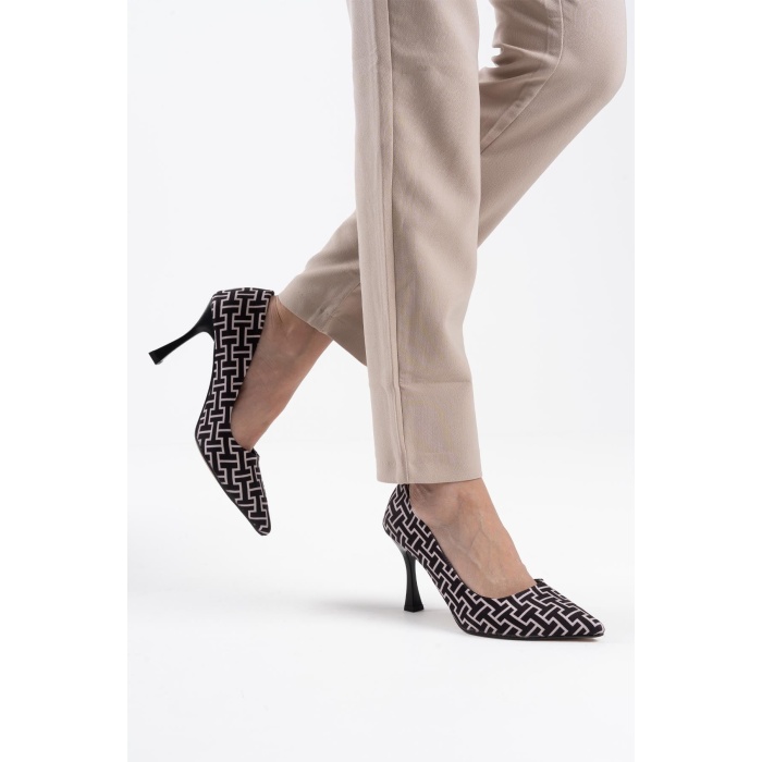 Kelsey Kadın Siyah Desenli Stiletto