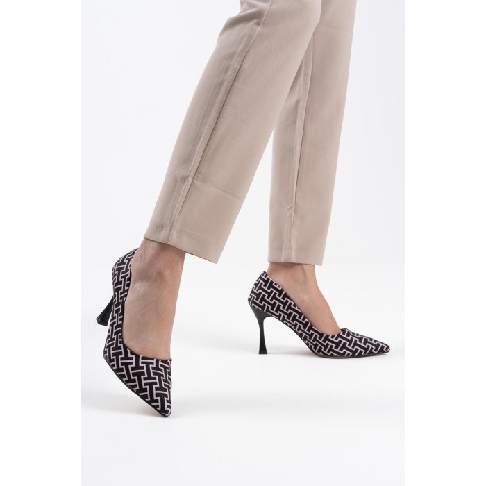 Kelsey Kadın Siyah Desenli Stiletto