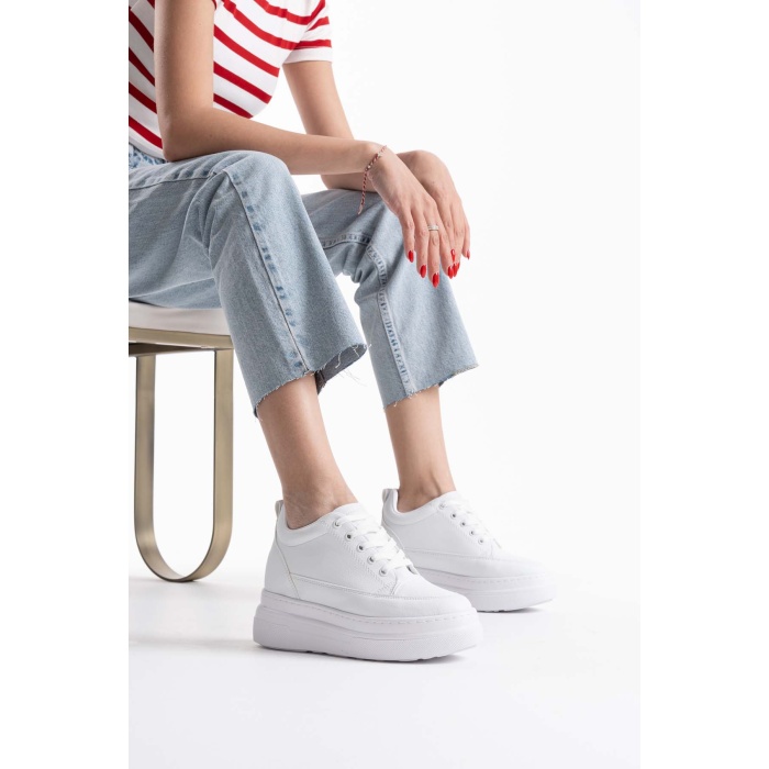 Lauren Kadın Gizli Topuk Mat Beyaz Spor Ayakkabı