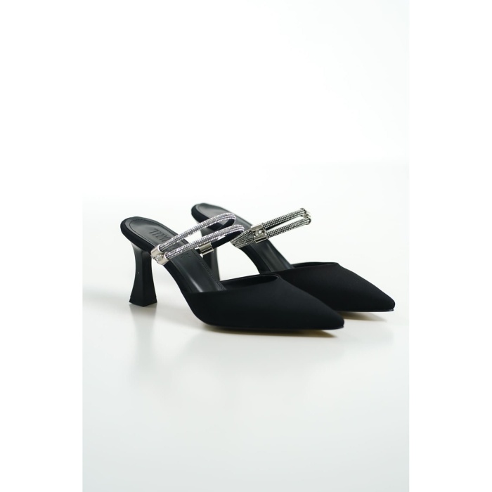 Georgina Kadın Taşlı Siyah Saten Topuklu Ayakkabı