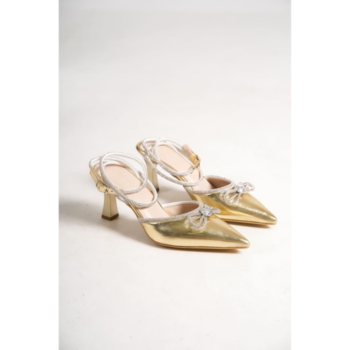 İrina Kadın Altın Taşlı Topuklu Ayakkabı