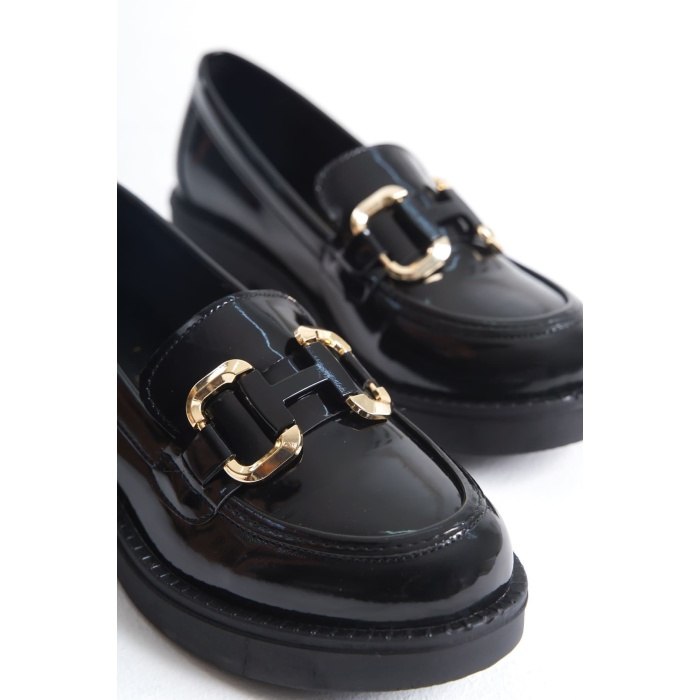 Caro Rugan Siyah Gold Tokalı Kadın Loafer