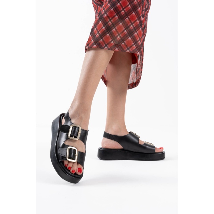 Shery Siyah Cilt Sandalet