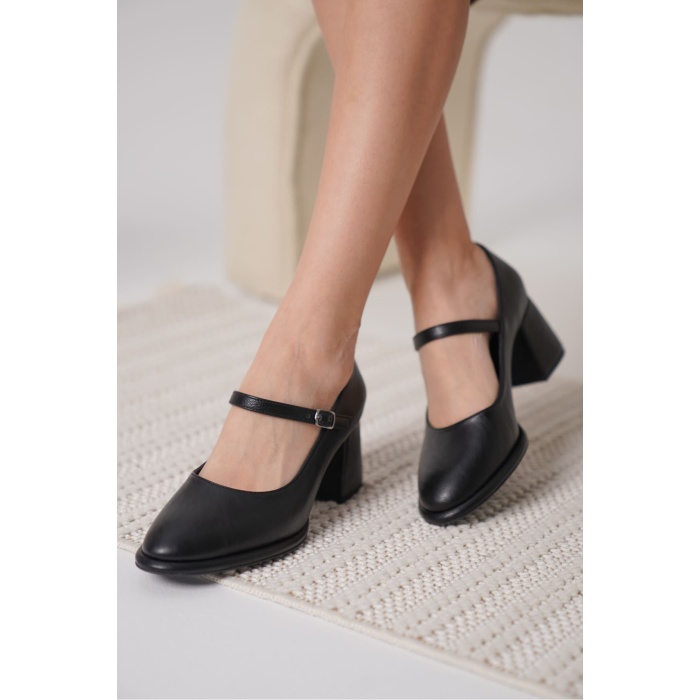 Slay Siyah Cilt Kadın Topuklu Ayakkabı