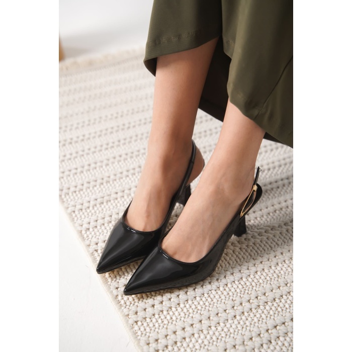 Ophelia Kadın Siyah Rugan Topuklu Ayakkabı