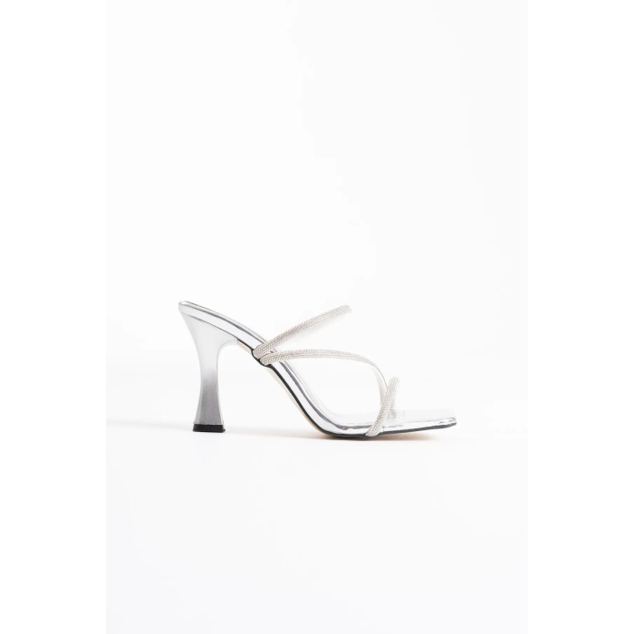 Capella Gümüş Kadın Taşlı Topuklu Terlik