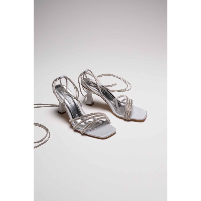 South Gri Taşlı Kadın Topuklu Sandalet