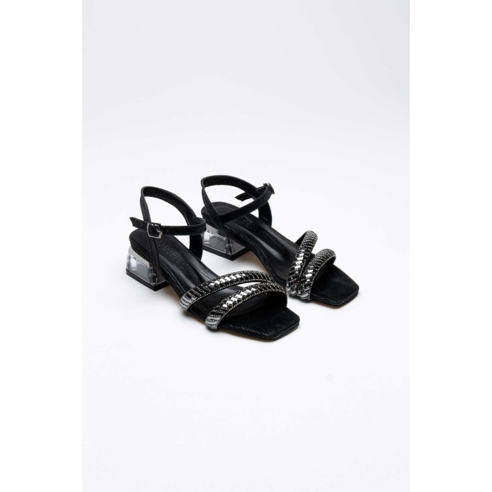 Rule Siyah Taşlı Kadın Topuklu Sandalet