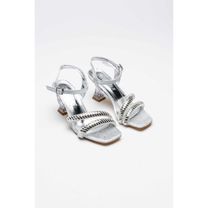 Kendy Gümüş Taşlı Kadın Topuklu Sandalet