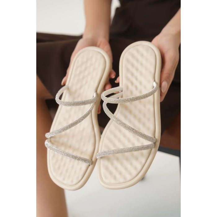 Alba Bej Kadın Taşlı Terlik